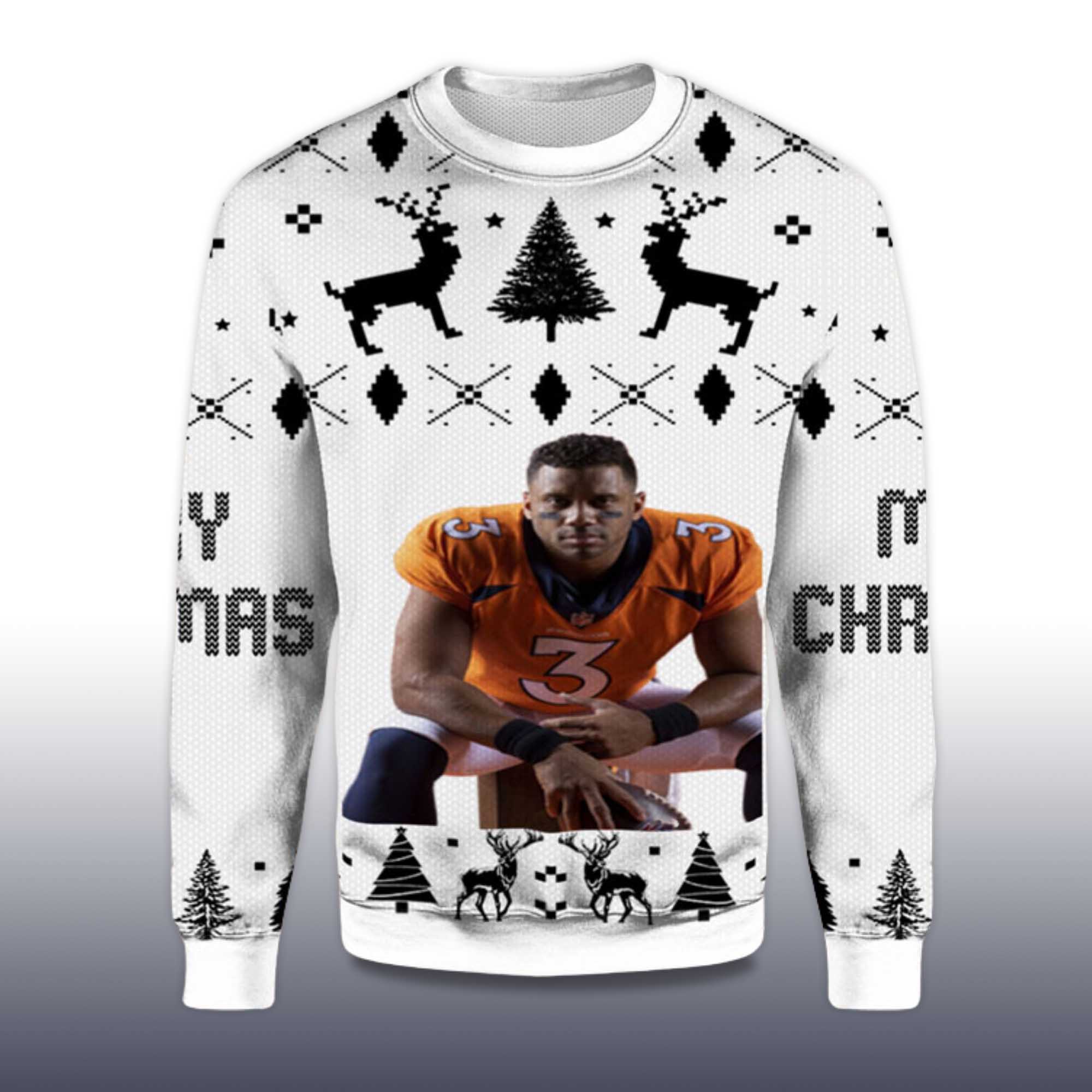2025 Russell Wilson Denver Broncos Ugly Christmas Sweater - Image 2