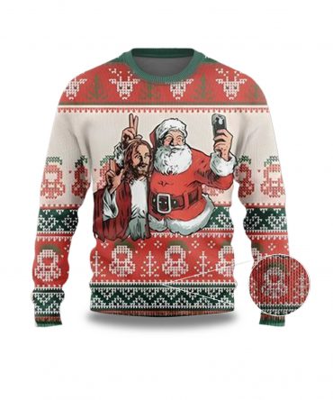 2025 Santa And Jesus Selfie Ugly Christmas Sweater