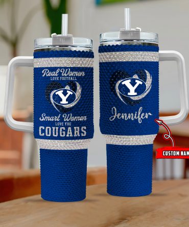 Custom Name Bling Tumbler for Real Women Football Fans - Love the Cougars!