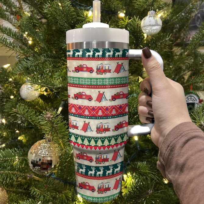 Camping Christmas Custom Stanley Quencher 40oz Stainless Steel Tumbler With Handle - Image 3