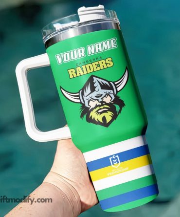 Personalized Canberra Raiders Tumbler Mug with Handle - Custom Name Design
