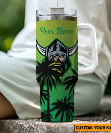 Personalized Viking Tumbler with Handle - Custom Name & Palm Tree Design