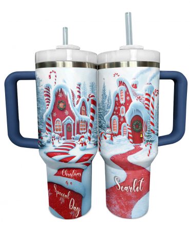 Candy Cane Cottage Christmas Custom Stanley Quencher 40oz Stainless Steel Tumbler With Handle