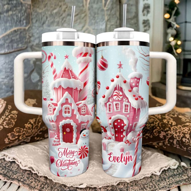 Candy Cane Wonderland Christmas Custom Stanley Quencher 40oz Stainless Steel Tumbler With Handle - Image 3
