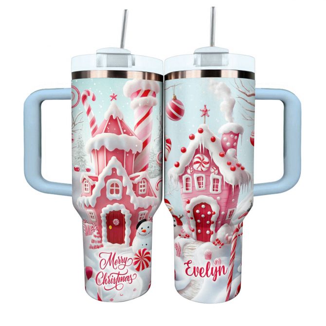 Candy Cane Wonderland Christmas Custom Stanley Quencher 40oz Stainless Steel Tumbler With Handle