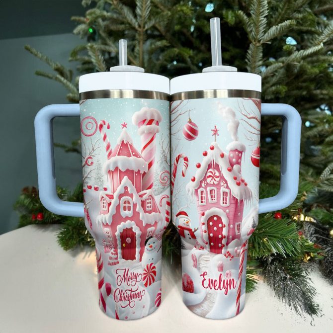 Candy Cane Wonderland Christmas Custom Stanley Quencher 40oz Stainless Steel Tumbler With Handle - Image 2
