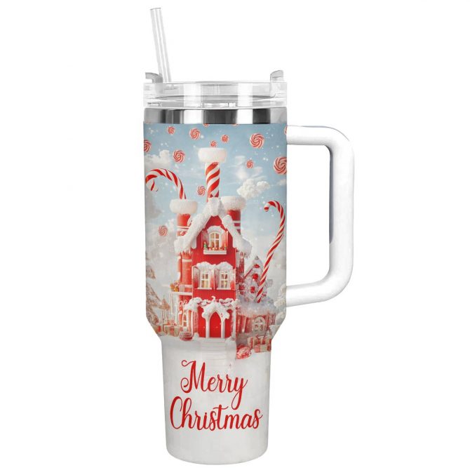 Candy House Christmas Custom Stanley Quencher 40oz Stainless Steel Tumbler With Handle