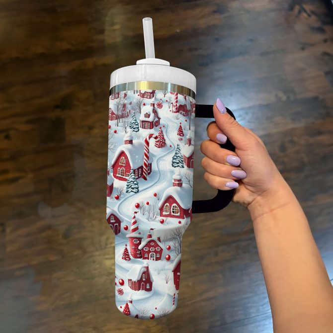 Candy Town Christmas Custom Stanley Quencher 40oz Stainless Steel Tumbler With Handle - Image 3
