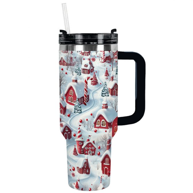 Candy Town Christmas Custom Stanley Quencher 40oz Stainless Steel Tumbler With Handle