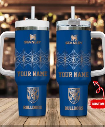 Custom Stanley Bulldog Tumbler - Personalized Name, Insulated Mug with Handle