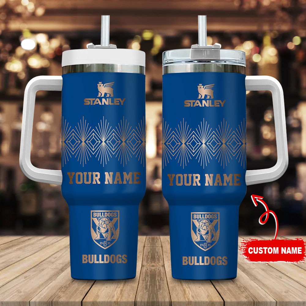 Custom Stanley Bulldog Tumbler - Personalized Name, Insulated Mug with Handle