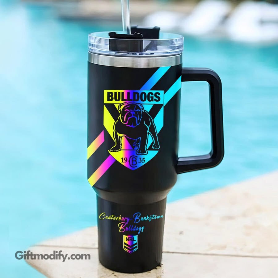 Custom Bulldog Tumbler with Handle - Personalized Name Insulated Travel Mug - Image 2