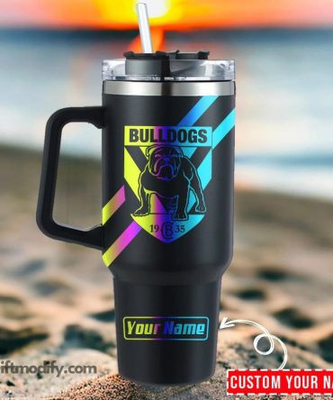 Custom Bulldog Tumbler with Handle - Personalized Name Insulated Travel Mug