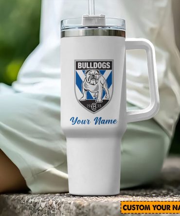 Custom Bulldog Tumbler with Handle - Personalize with Your Name