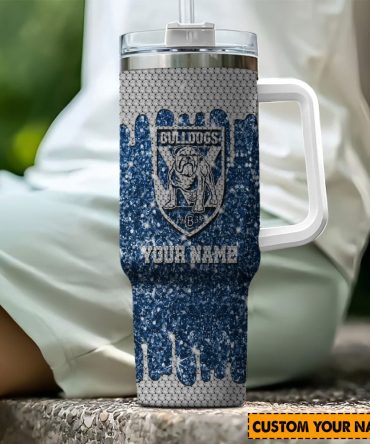 Personalized Bulldog Tumbler with Handle – Custom Name Design