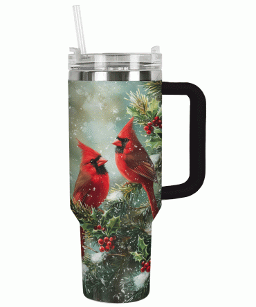 Cardinal Winter Wonderland Christmas Custom Stanley Quencher 40oz Stainless Steel Tumbler With Handle