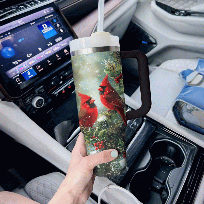 Cardinal Winter Wonderland Christmas Custom Stanley Quencher 40oz Stainless Steel Tumbler With Handle - Image 2