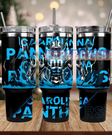 Carolina Panthers Tumbler - Insulated Travel Mug with Straw & Handle