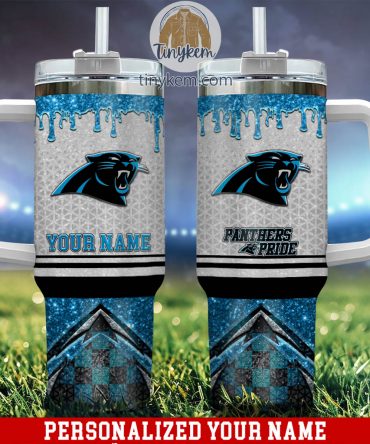 Personalized Panthers Pride Tumbler with Handle - Custom Name