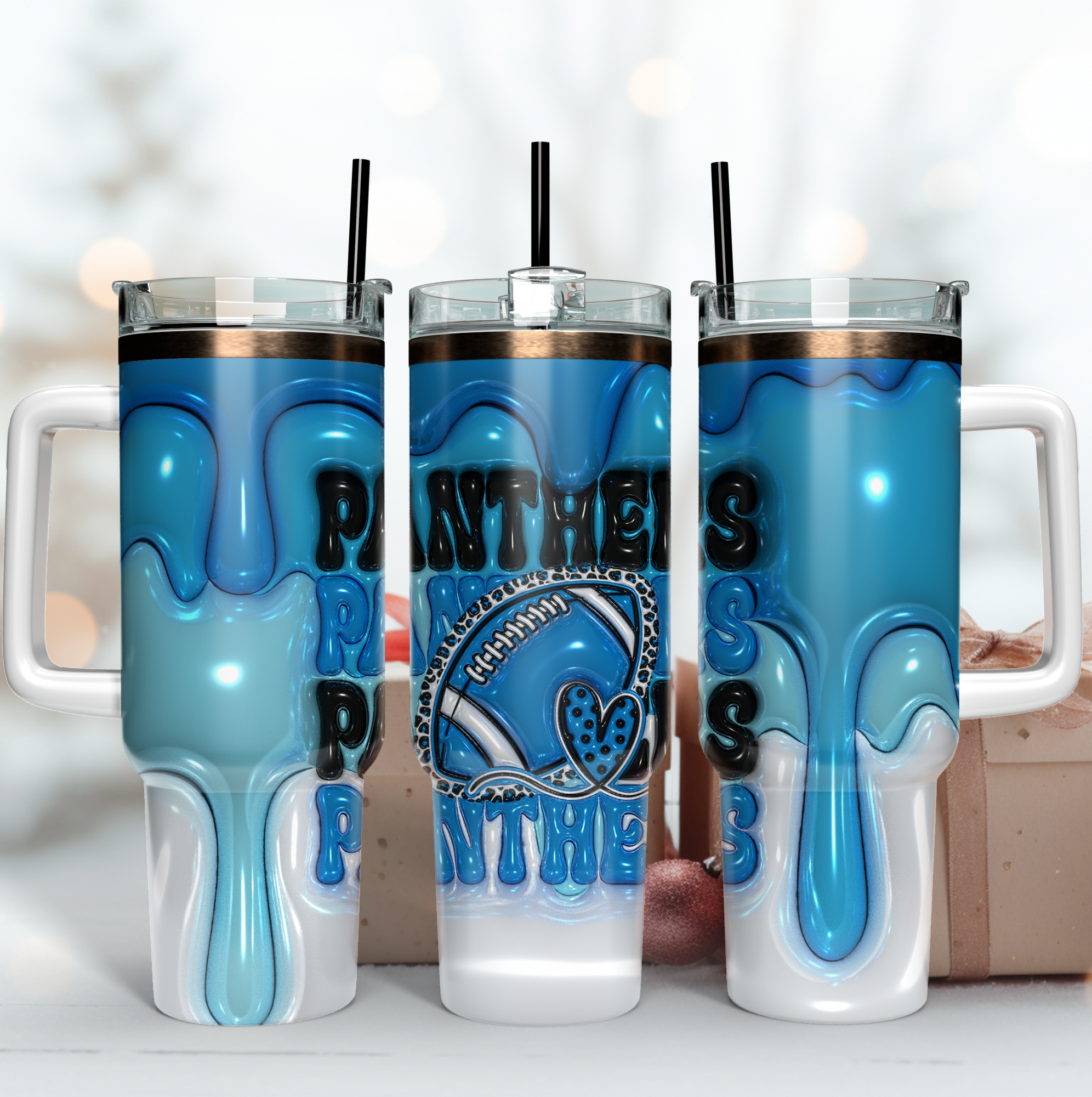 Panthers Pride Tumbler - Unique Drip Design, Perfect Gift for Fans