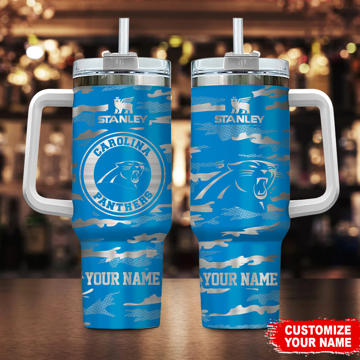 Customizable Stanley Carolina Panthers Tumbler - Personalize Your Drinkware
