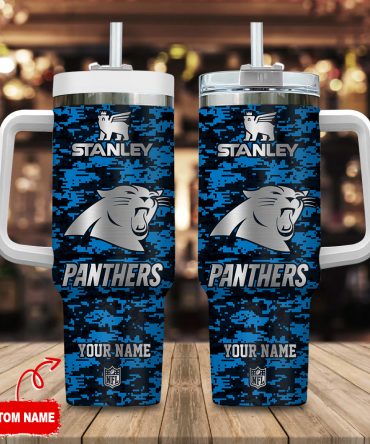 Custom Name Panthers Tumbler with Handle - Personalized Drinkware Gift
