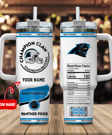 Custom Carolina Panthers Fan Mug - Personalized NFL Champion Claw Tumbler