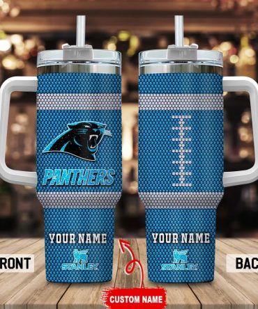 Custom Name Panthers Tumbler - Personalized Sports Drinkware with Handle & Straw