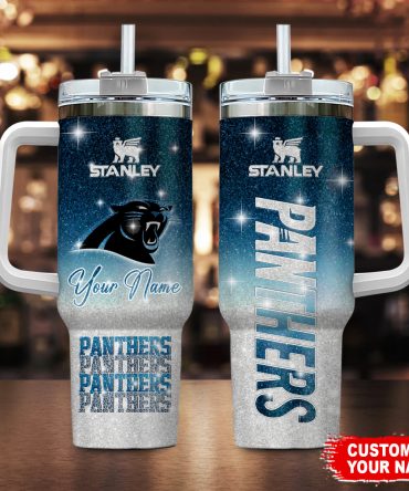 Personalized Panthers Tumbler with Handle & Straw - Custom Name Gift