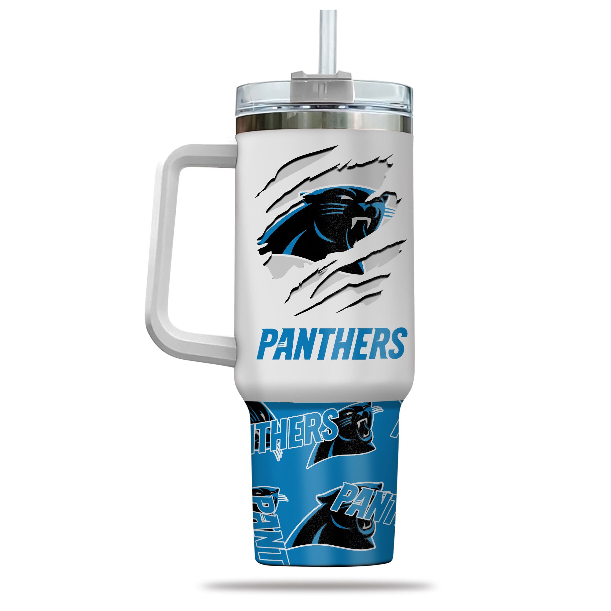 Panthers Travel Tumbler with Handle - Insulated 40oz Mug for Sports Fans - Image 3