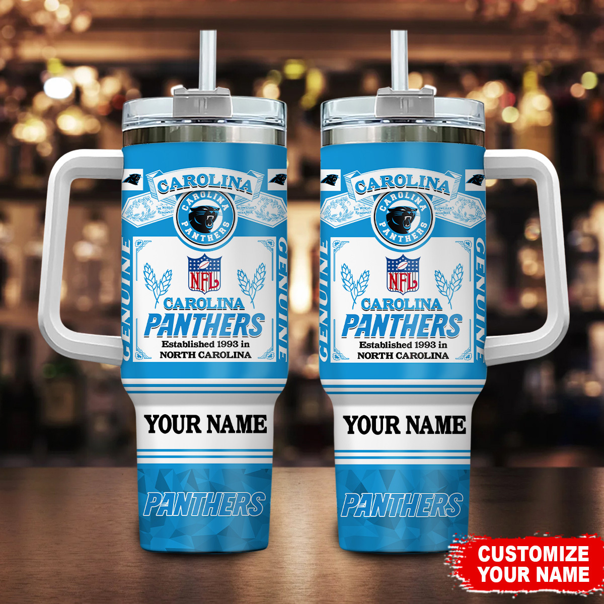 Customize Your Name NFL Carolina Panthers Tumbler - Perfect Gift for Fans
