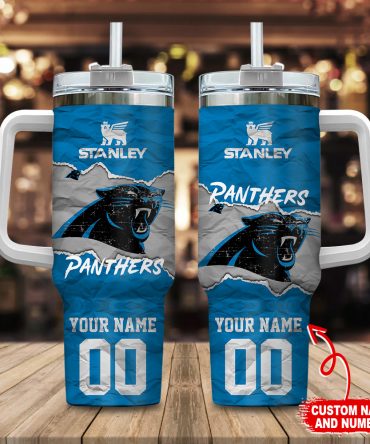 Customizable Panthers Tumbler with Handle - Personalized Name and Number