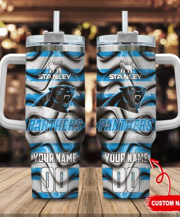 Custom Panthers Tumbler with Handle - Personalized Stanley Insulated Mug