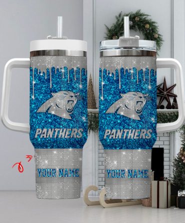 Customizable Panthers Glitter Tumbler with Handle – Personalized Gift