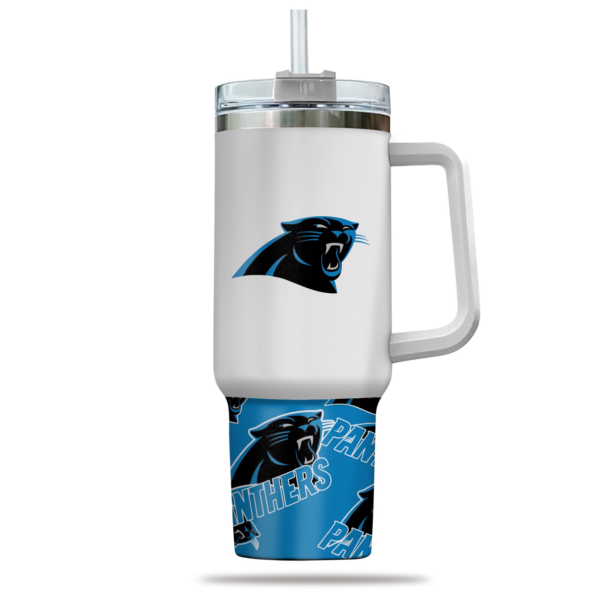 Panthers Travel Tumbler with Handle - Insulated 40oz Mug for Sports Fans - Image 2