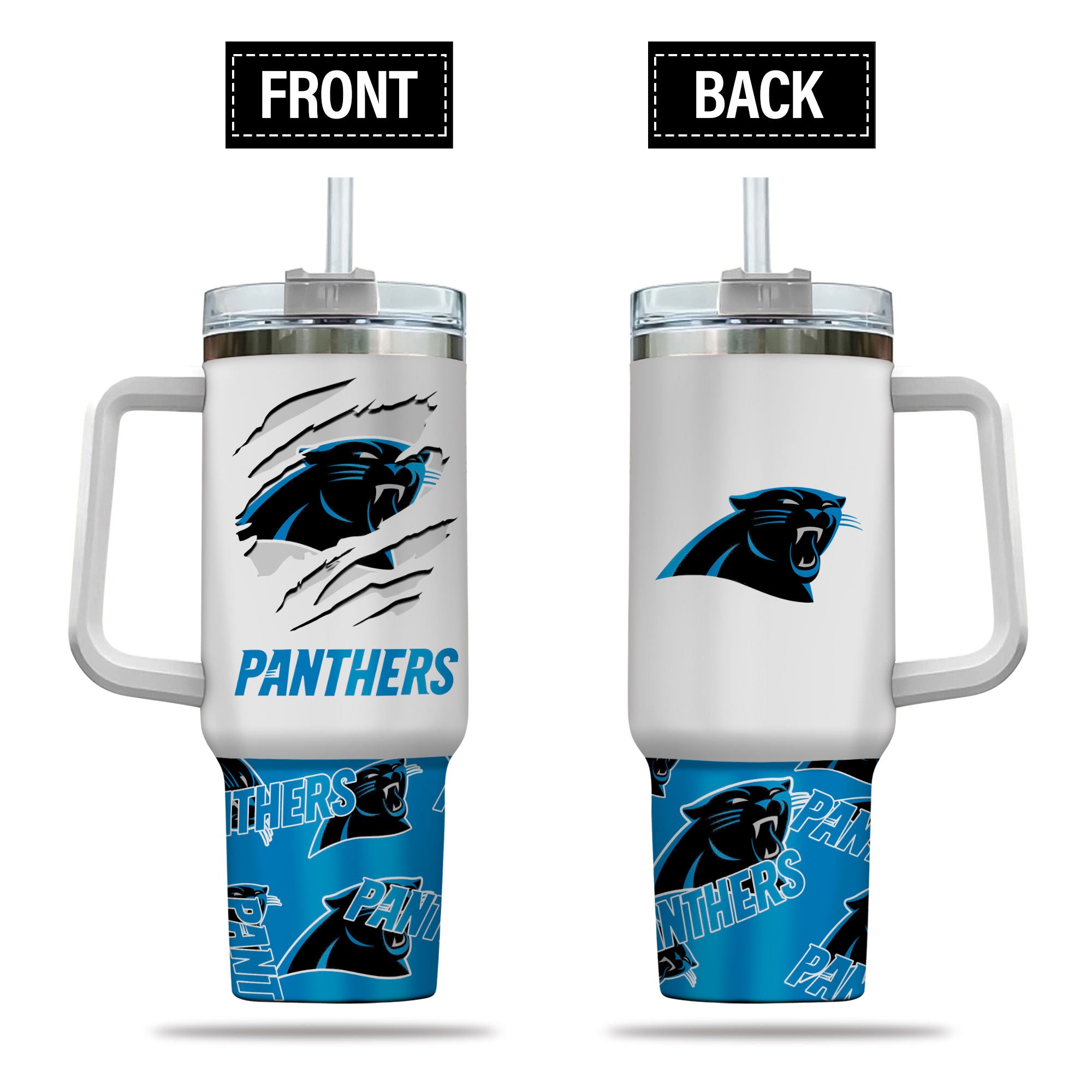 Panthers Travel Tumbler with Handle - Insulated 40oz Mug for Sports Fans