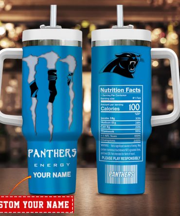 Customizable Panthers Fan Tumbler with Handle - Personalized Name Option