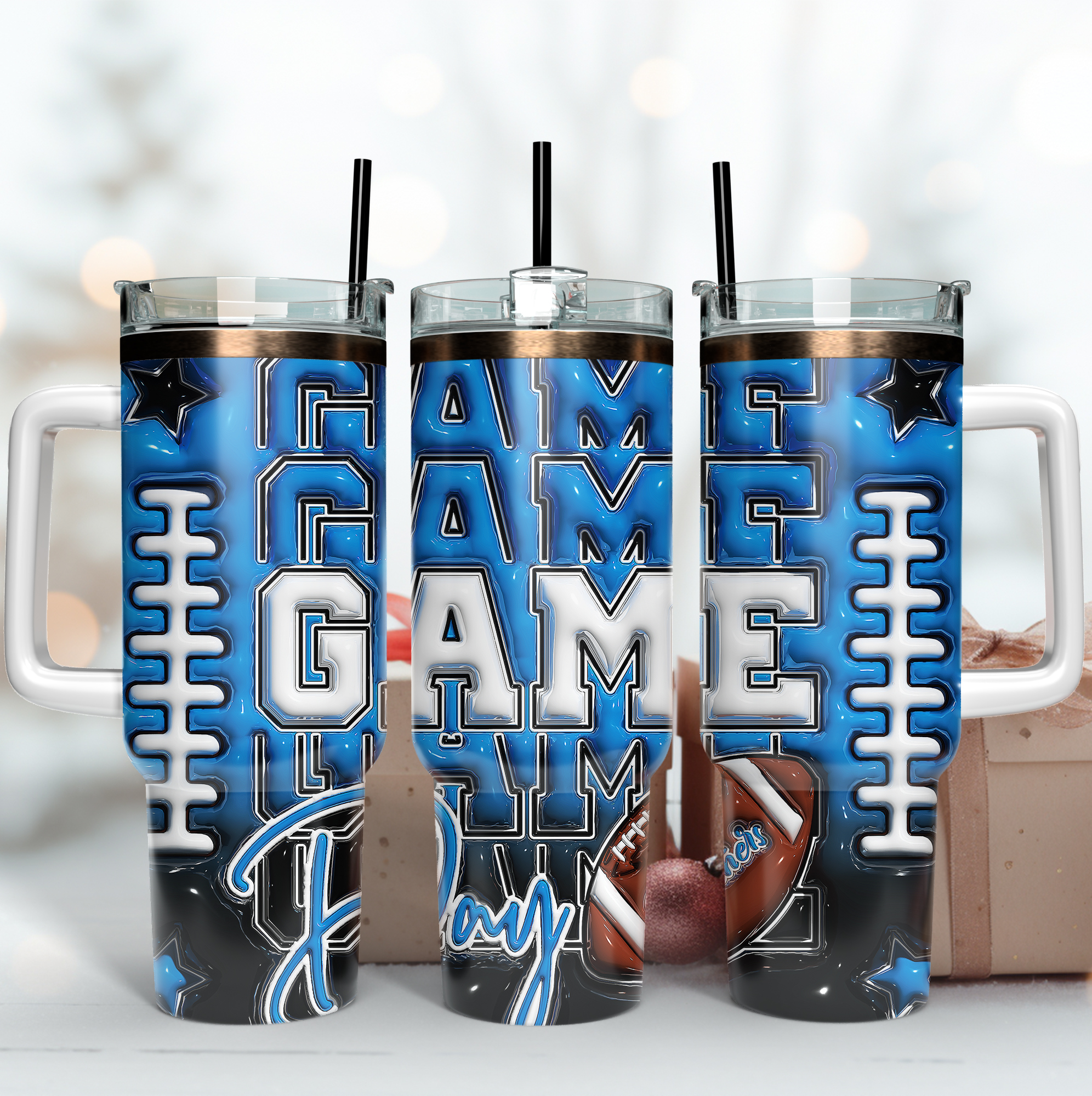 Game Day Insulated Tumbler with Handle & Straw - Perfect for Tailgating