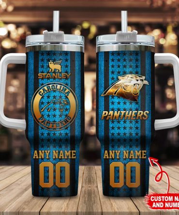 Customizable Carolina Panthers Tumbler with Handle - Personalized Name & Number