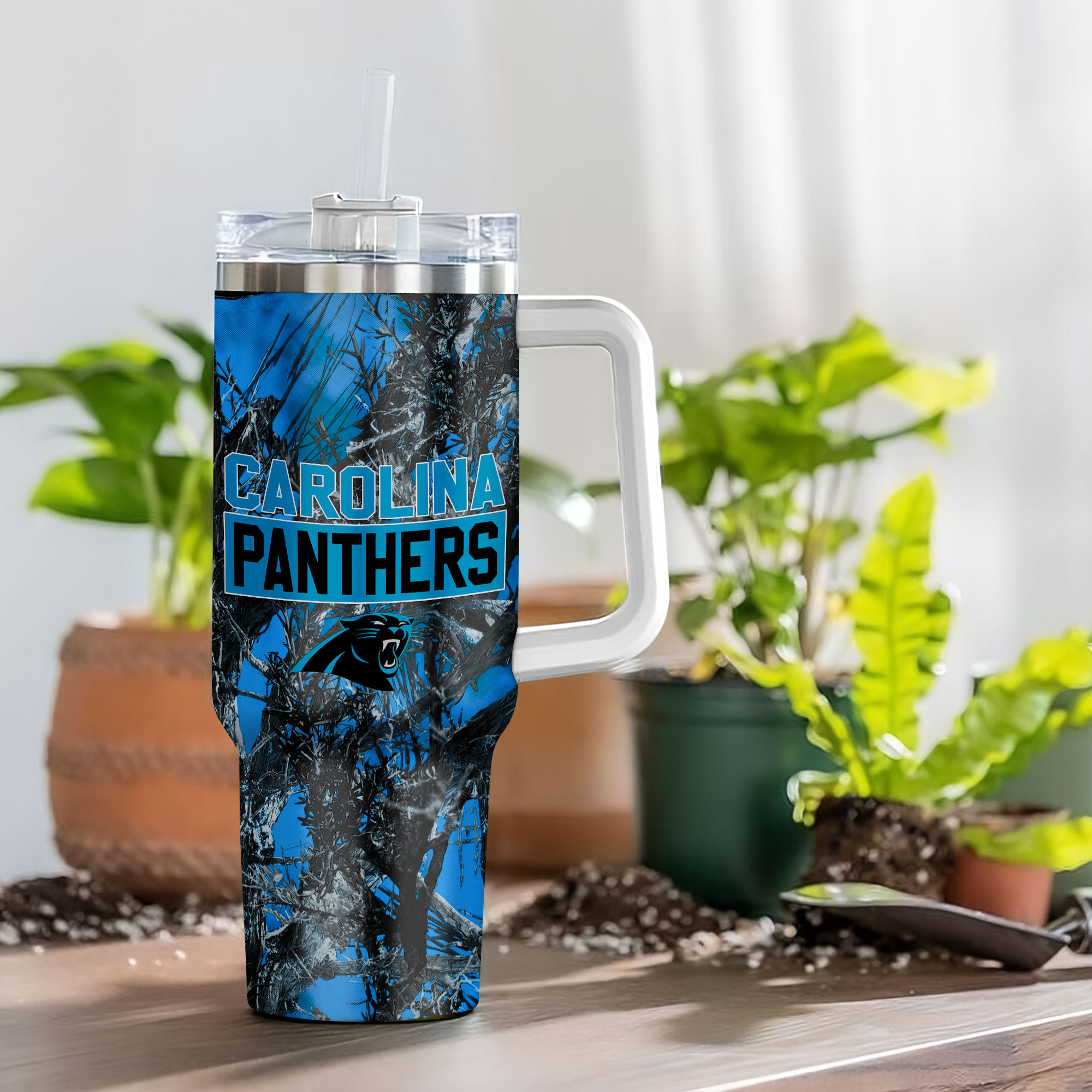 Carolina Panthers Camouflage Travel Tumbler with Handle - 40oz - Image 4