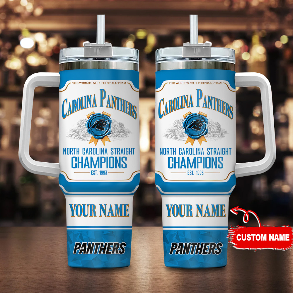Custom Carolina Panthers Champions Tumbler with Handle - Personalized Gift