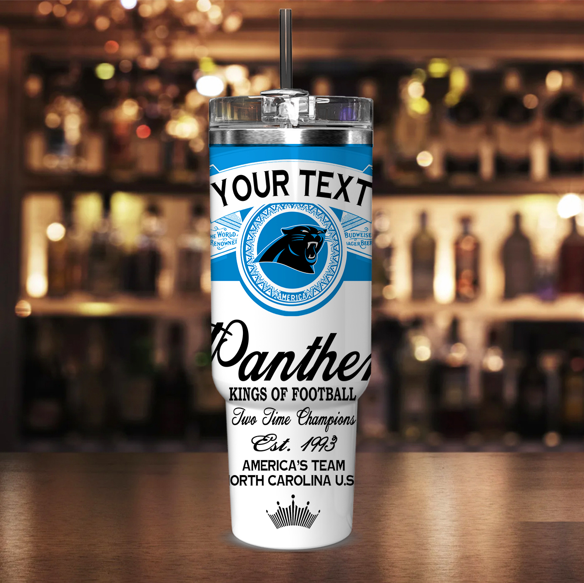 Customizable Panthers Travel Mug with Handle - Personalized Name Football Tumbler - Image 2