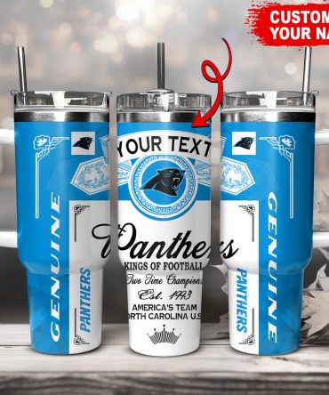 Customizable Panthers Travel Mug with Handle - Personalized Name Football Tumbler