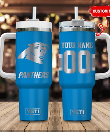 Customizable Panthers YETI Tumbler with Handle - Personalized Name & Number