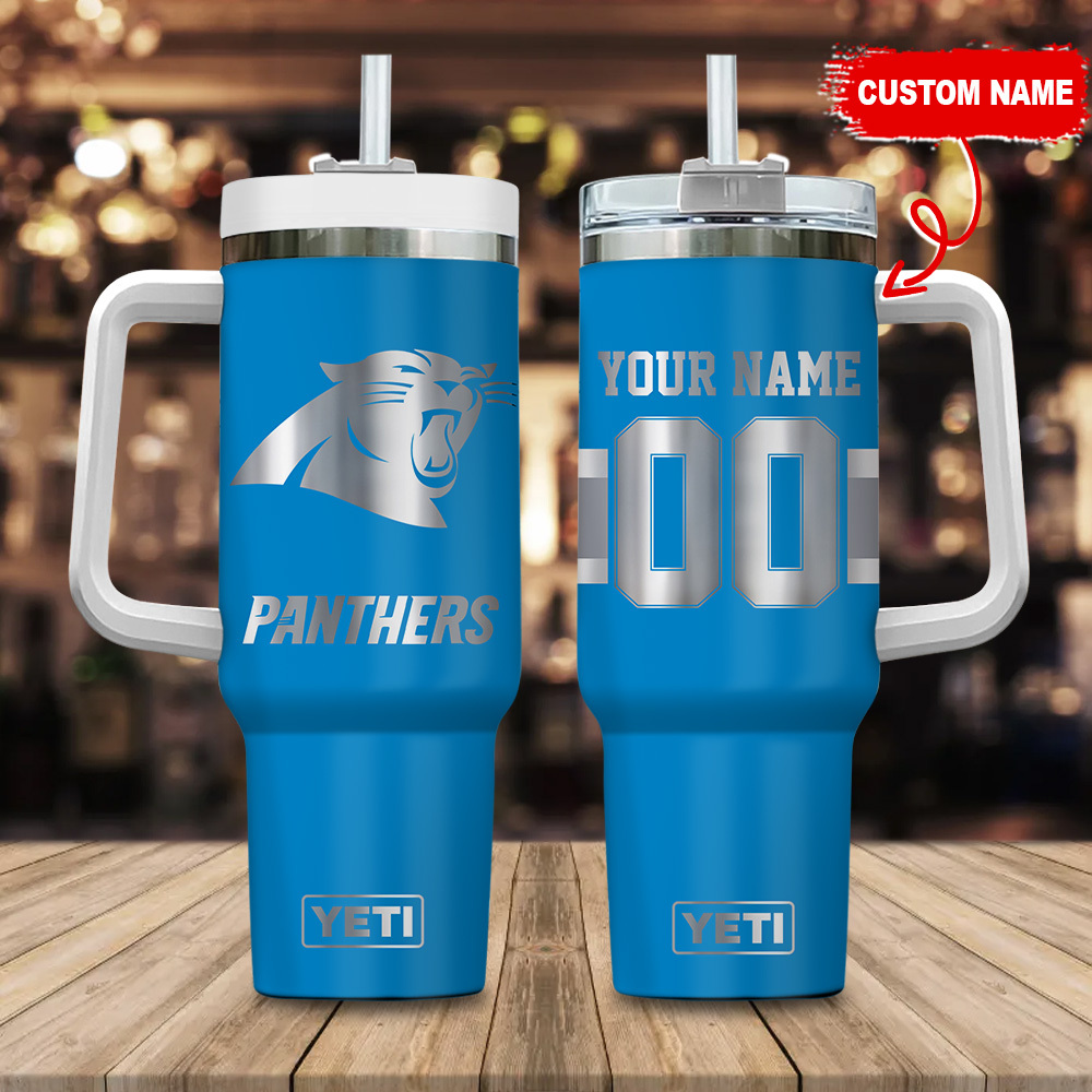 Customizable Panthers YETI Tumbler with Handle - Personalized Name & Number