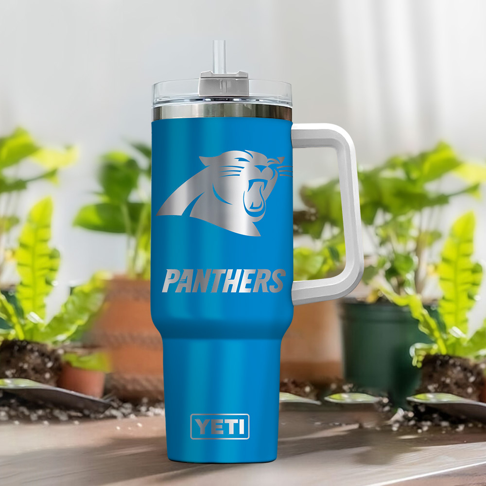 Customizable Panthers YETI Tumbler with Handle - Personalized Name & Number - Image 2