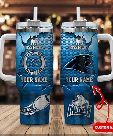 Custom Carolina Panthers Tumbler with Handle - Personalized Name Option