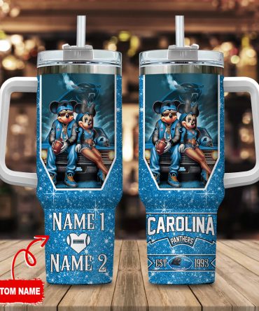 Custom Name Panther Fan Tumbler – Personalized Football Gift with Handle & Straw