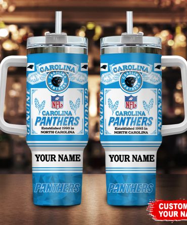 Custom Carolina Panthers Personalized NFL Tumbler with Handle & Straw