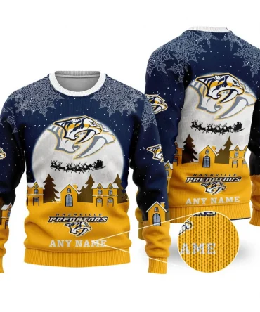 NHL Nashville Predators Personalized Name Christmas Ugly Sweater Design ST2306